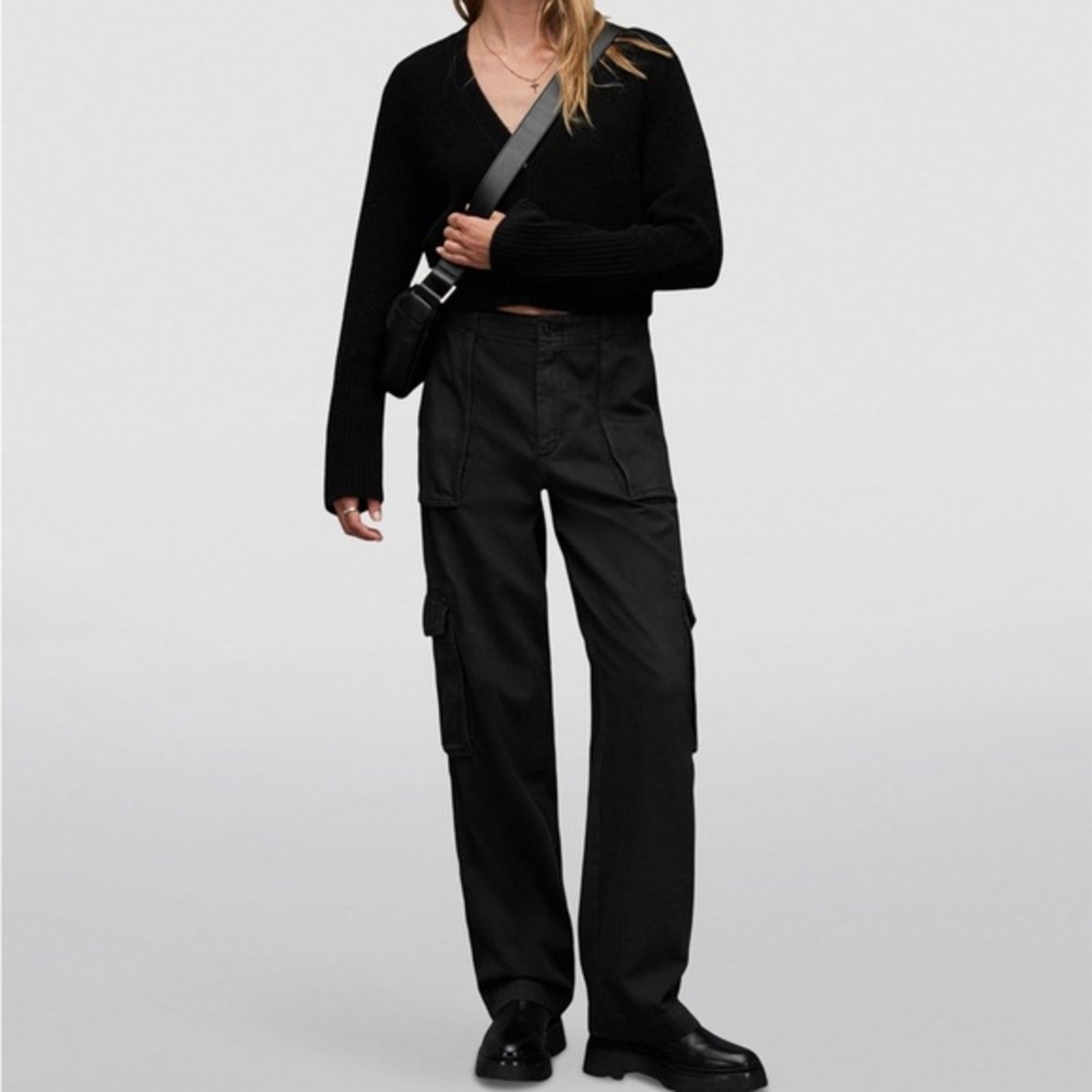 AllSaints Black Cargo Wide-Leg Pants